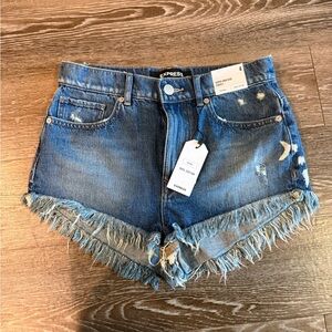 Express Women's Frayed Hem Jean Shorts - Blue